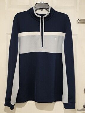 Original Penguin Navy and Light Gray Zip-Front Colorblock Pullover